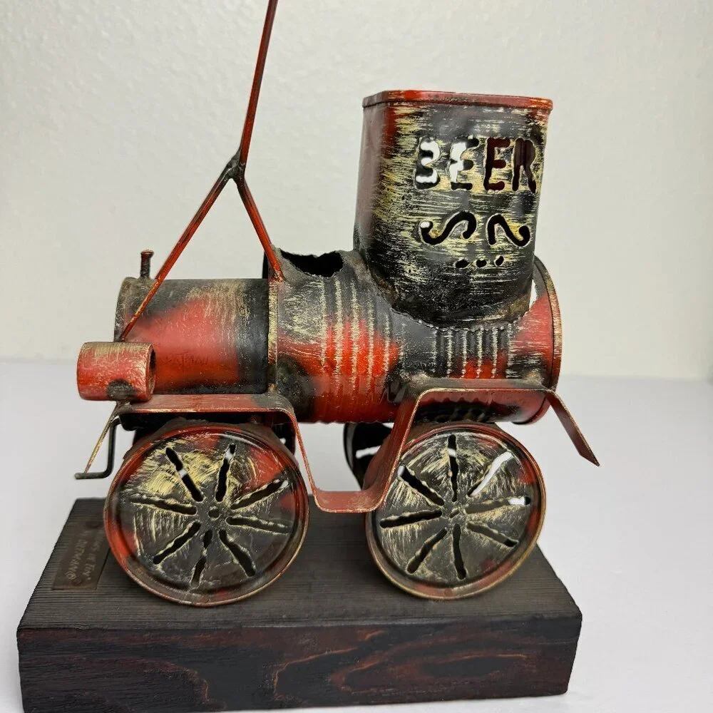 Vintage Metal Train by ORTMAN  Wooden stand